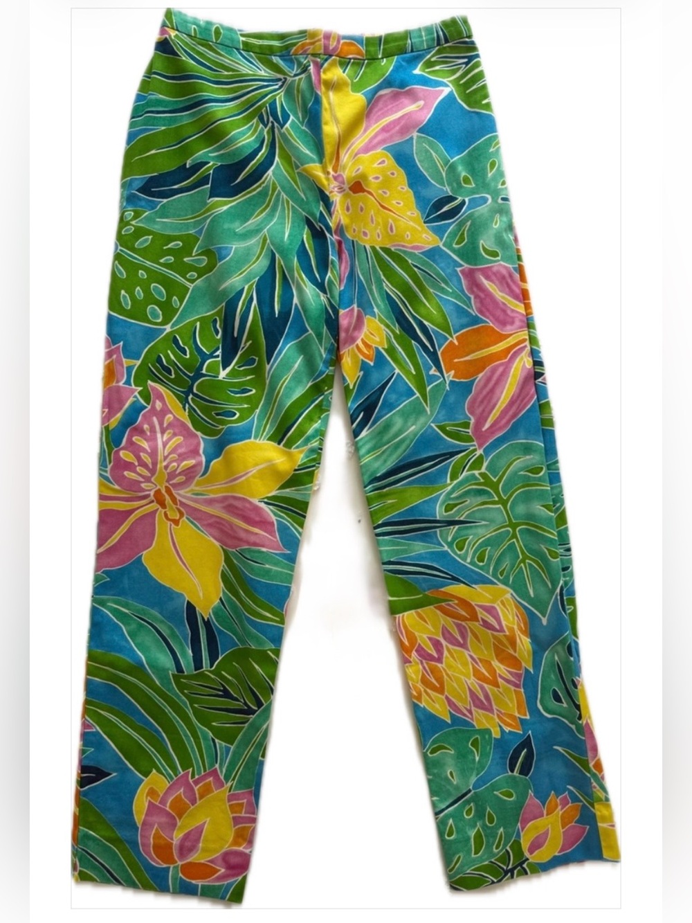 Lauren Ralph Lauren Palm Print Tropical Cotton Cropped Pants